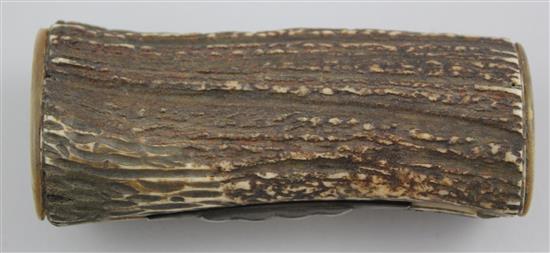 A 19th century German stag horn snuff box, 4.75in.